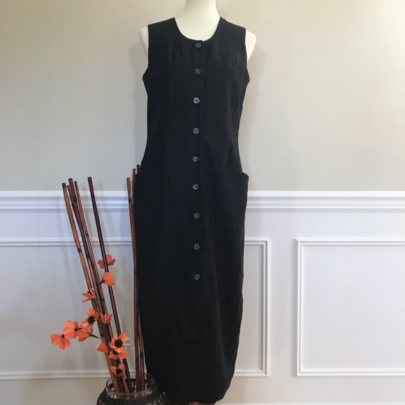 black linen button dress